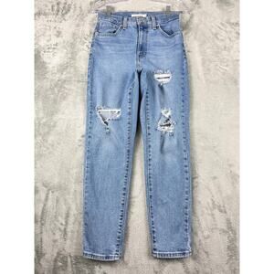 Levis High Waisted Mom Jeans 26 Distressed Light Wash Stretchy High Rise Grunge